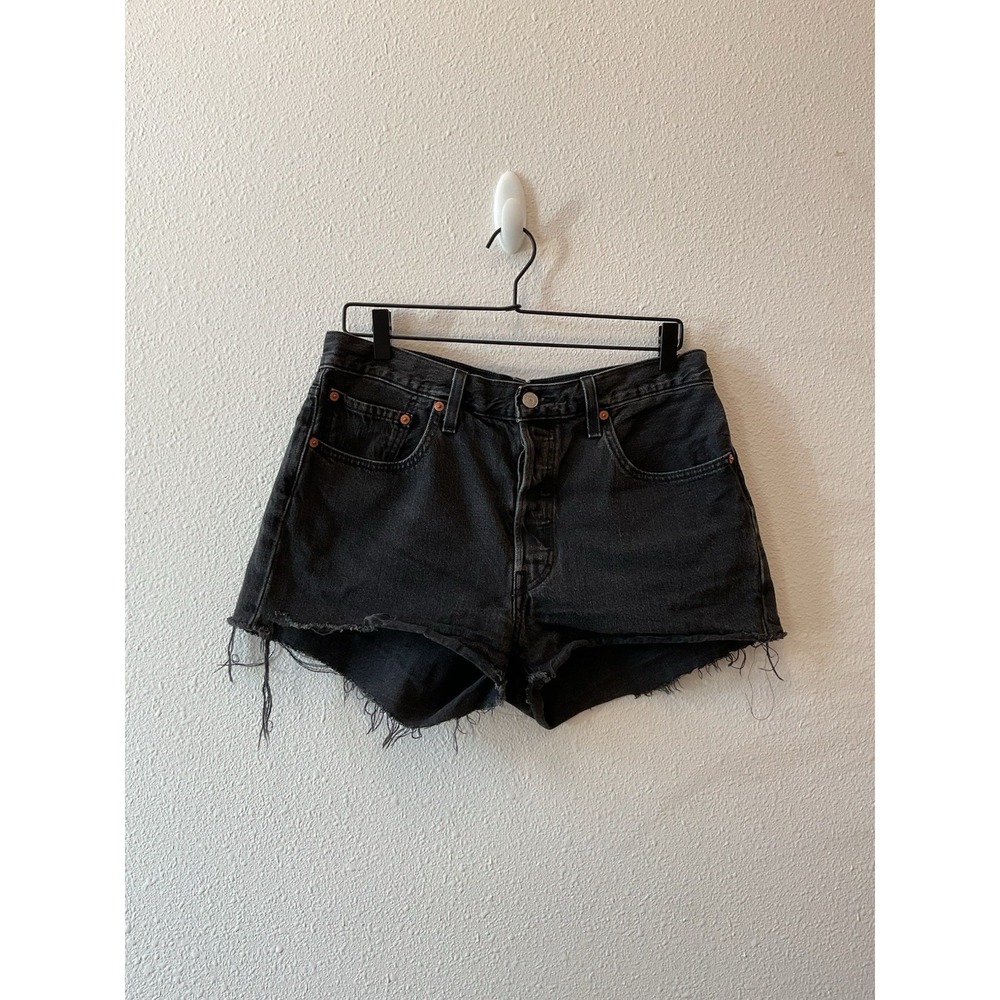 Levi 501 Original Fit High-Rise Women Jean Shorts Black Cut Off Size 31
